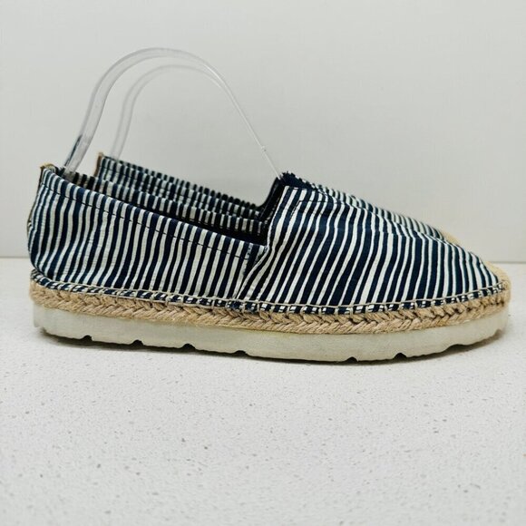 EXE Espadrille Nautical Navy White Striped Marine Shoes Flats  Boho Beachy Sz 41 - Picture 2 of 12